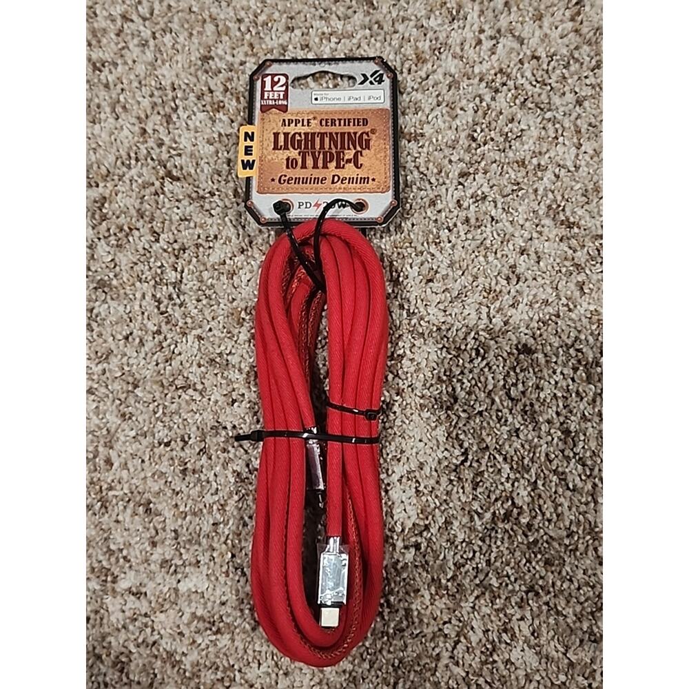 X4orce Red Denim Lightning To Type-C 12 Ft MFI Certified 50% In 30 Mins